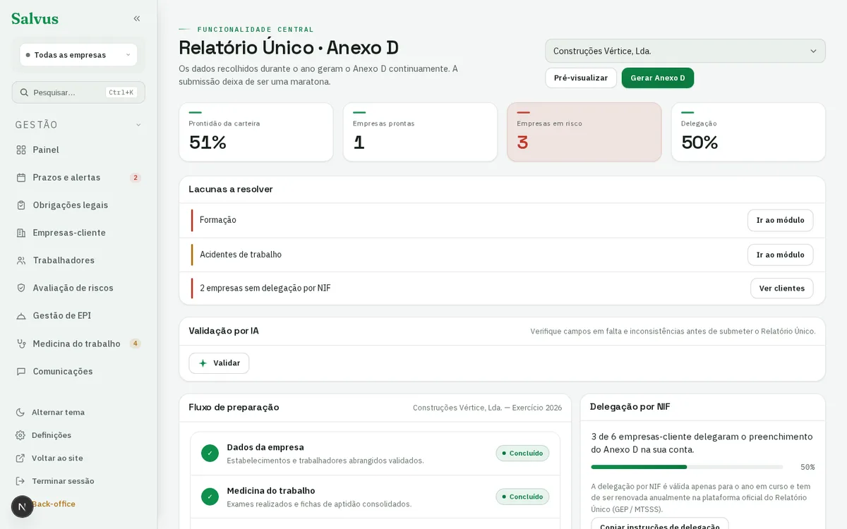 Assistente do Anexo D do Salvus com o Relatório Único a ser preenchido